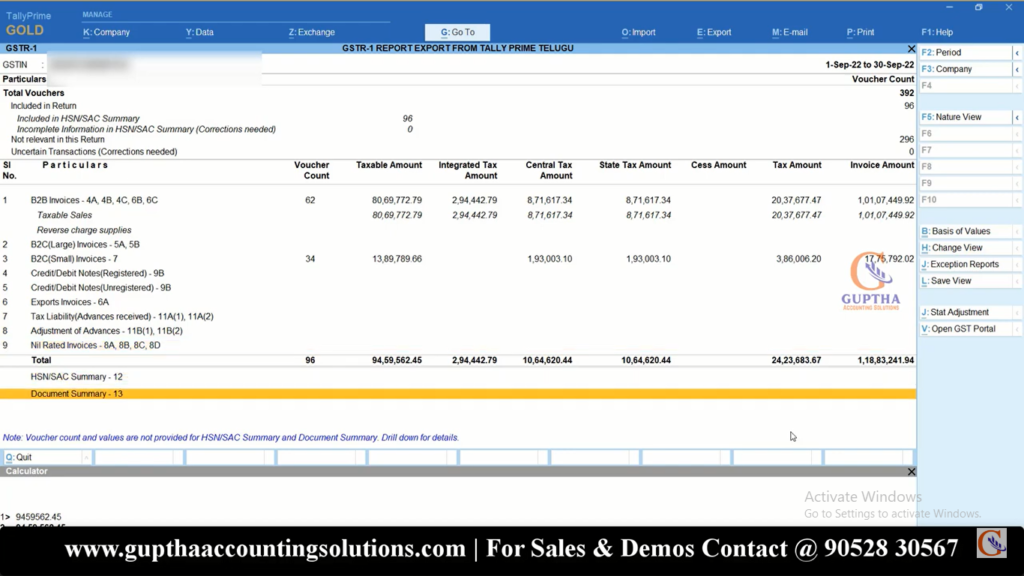 How to Export GSTR 1 Report Tally Prime into Excel, CSV, Json formats in Telugu 9