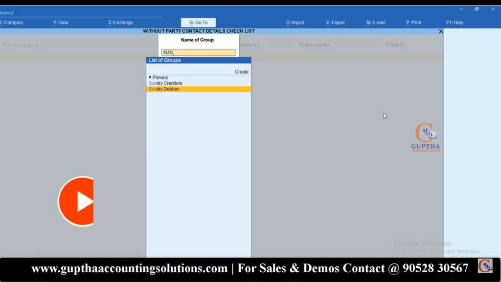 How to Get Customers or Suppliers list without Contact Details in Tally Prime in Telugu 12