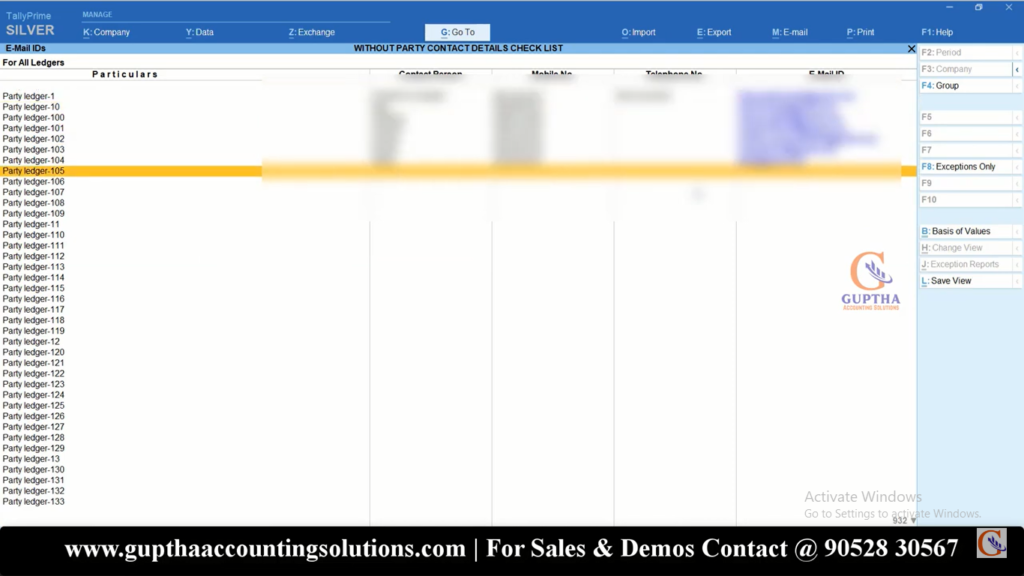 How to Get Customers or Suppliers list without Contact Details in Tally Prime in Telugu 6