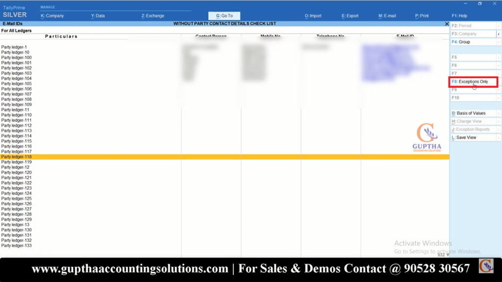 How to Get Customers or Suppliers list without Contact Details in Tally Prime in Telugu 7