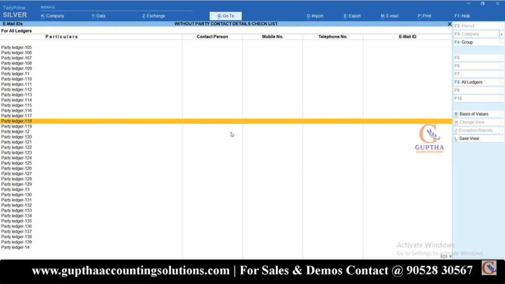 How to Get Customers or Suppliers list without Contact Details in Tally Prime in Telugu 8