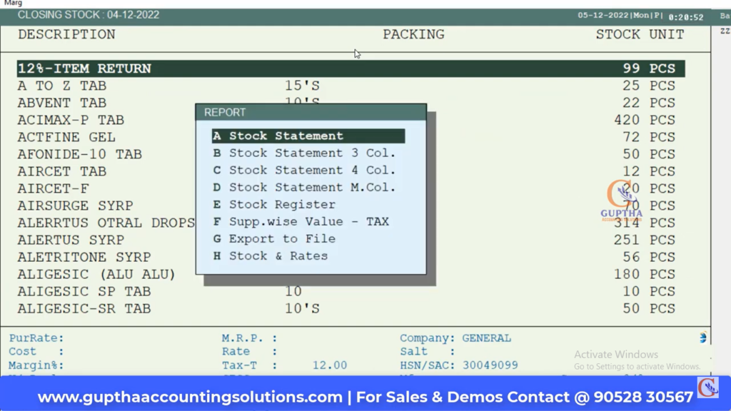 How to Get Stock Report filters wise in MARG in Telugu 18