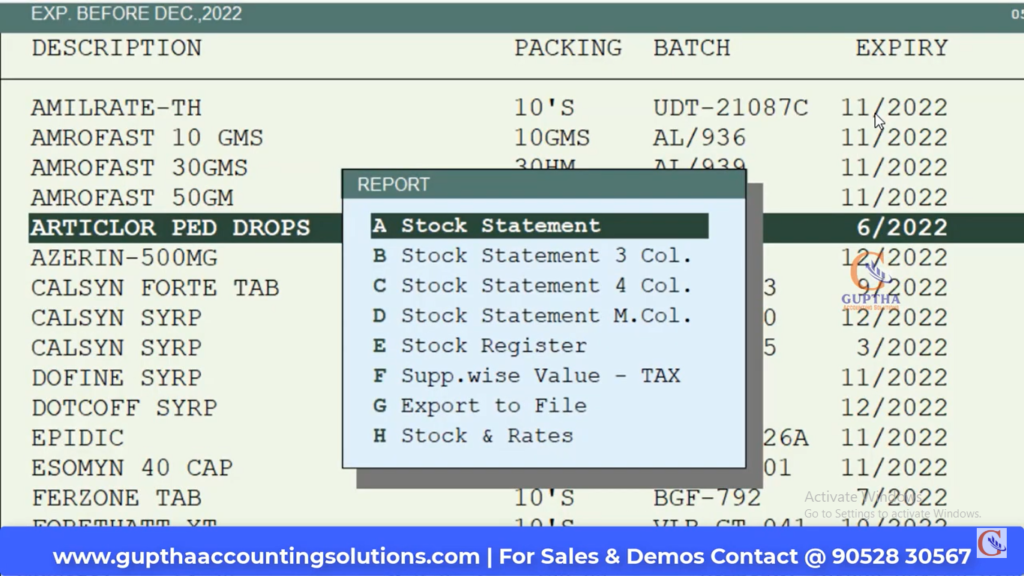 How to Know Expired Stock Report in MARG in Telugu 17