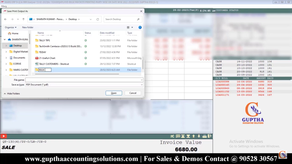 How to Print Bulk Sale Invoice or Return Invoices in Marg in Telugu 10