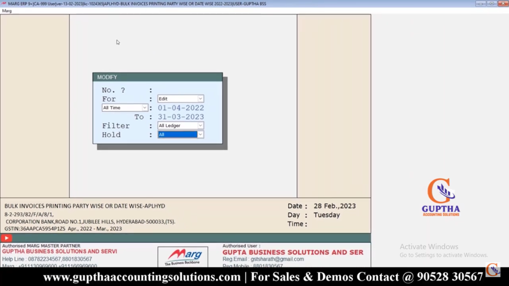 How to Print Bulk Sale Invoice or Return Invoices in Marg in Telugu 12