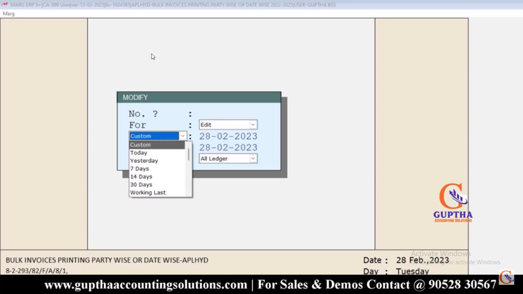 How to Print Bulk Sale Invoice or Return Invoices in Marg in Telugu 2