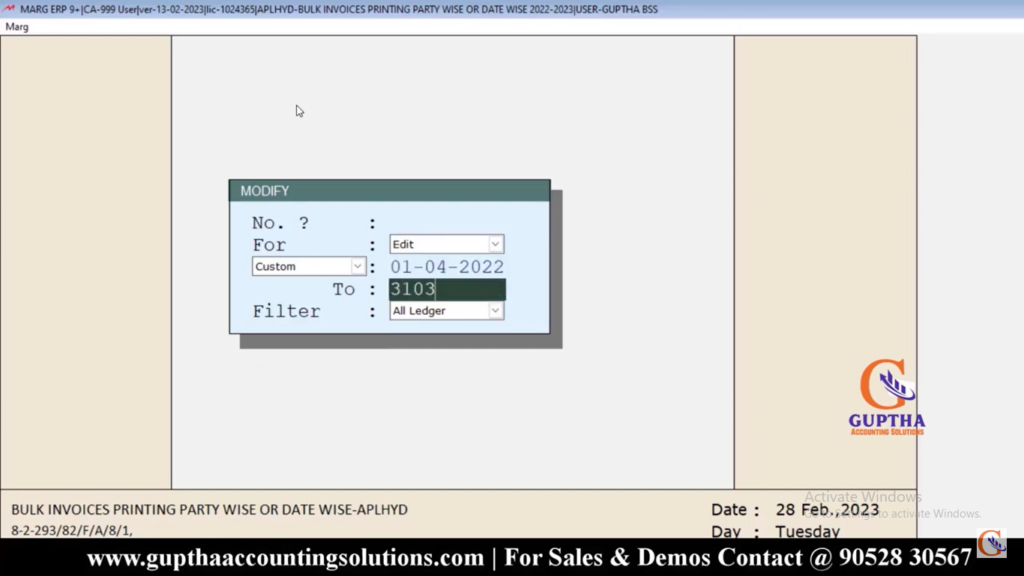 How to Print Bulk Sale Invoice or Return Invoices in Marg in Telugu 3