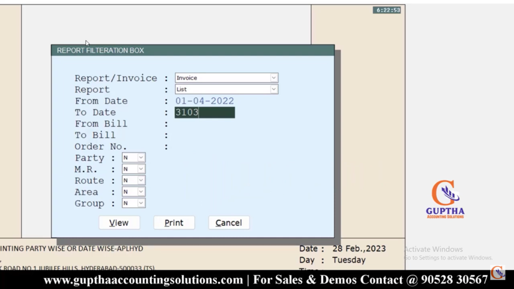 How to Print Bulk Sale Invoice or Return Invoices in Marg in Telugu 6