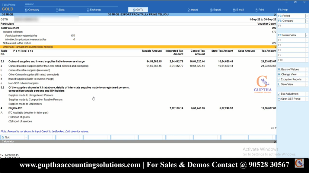 How to Print GSTR 3B Report Tally Prime in Telugu 11