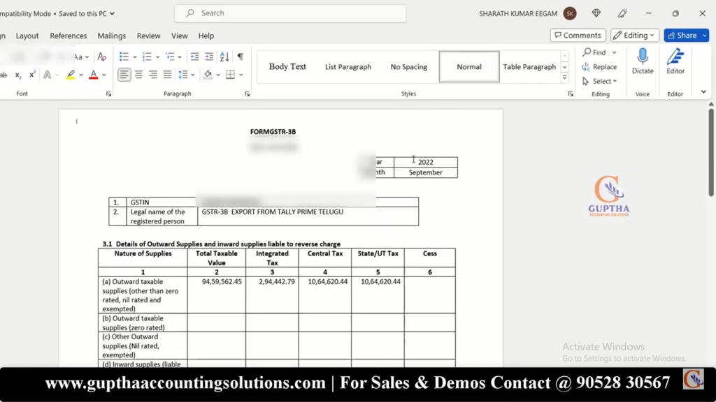 How to Print GSTR 3B Report Tally Prime in Telugu 17