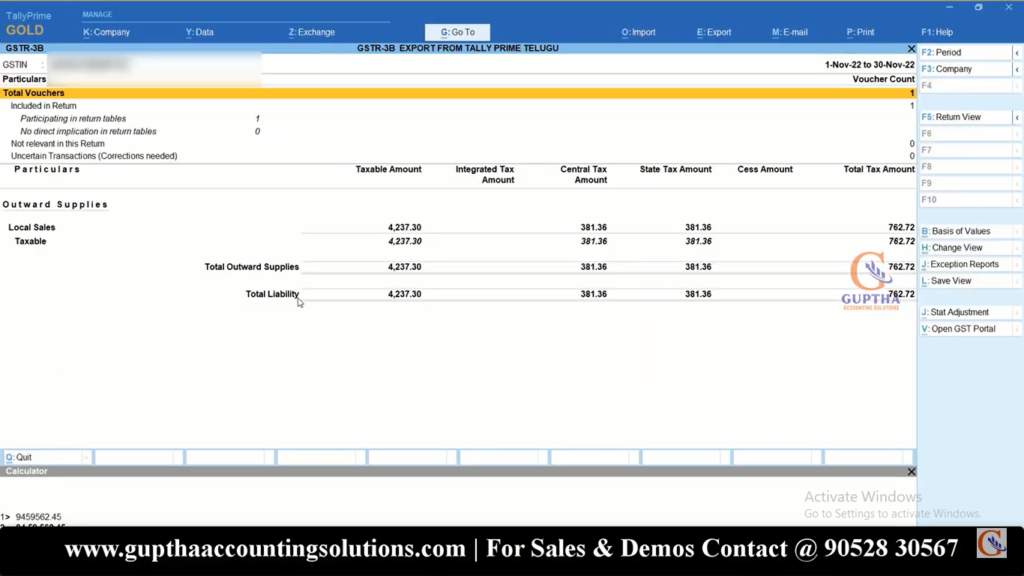 How to Print GSTR 3B Report Tally Prime in Telugu 4