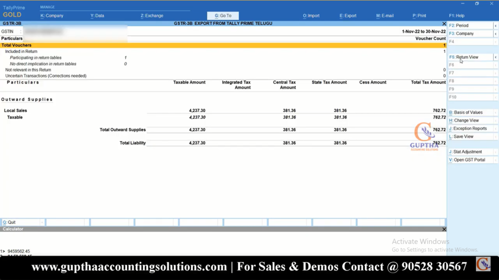 How to Print GSTR 3B Report Tally Prime in Telugu 6