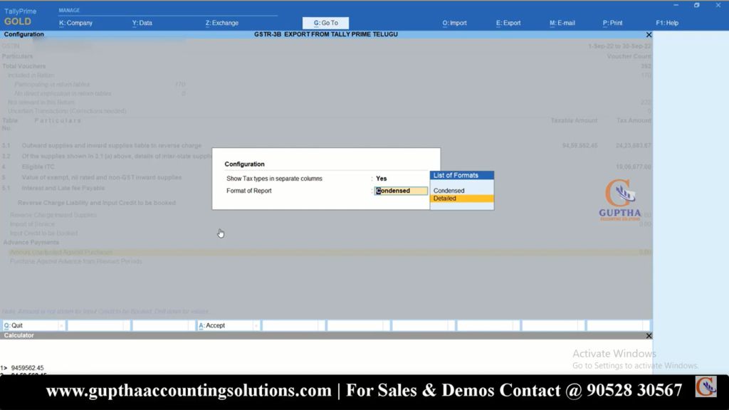 How to Print GSTR 3B Report Tally Prime in Telugu 9