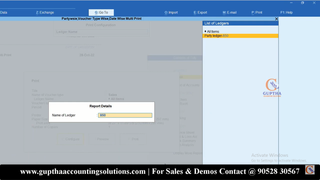 How to Print Multiple Invoices by Date Wise, Ledger Wise in Tally Prime in Telugu 10