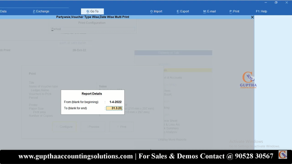 How to Print Multiple Invoices by Date Wise, Ledger Wise in Tally Prime in Telugu 12