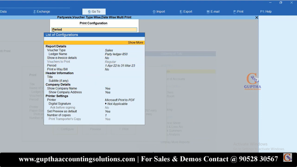 How to Print Multiple Invoices by Date Wise, Ledger Wise in Tally Prime in Telugu 13