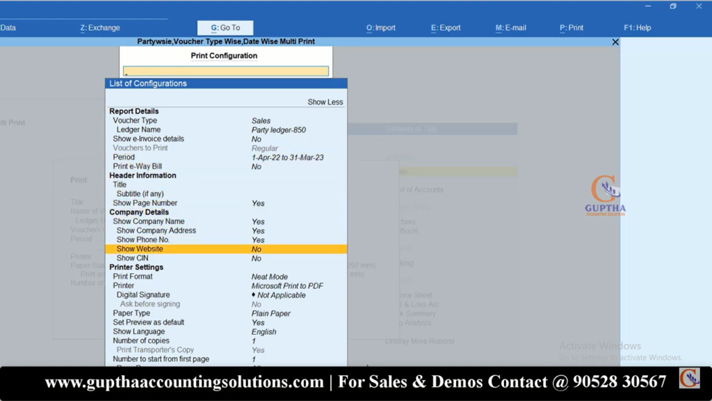 How to Print Multiple Invoices by Date Wise, Ledger Wise in Tally Prime in Telugu 14