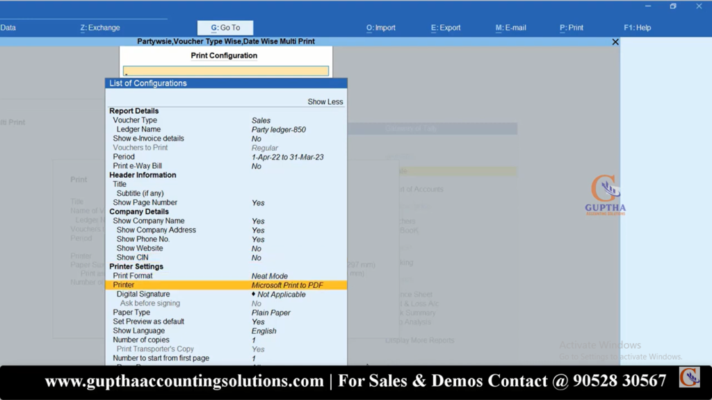 How to Print Multiple Invoices by Date Wise, Ledger Wise in Tally Prime in Telugu 15