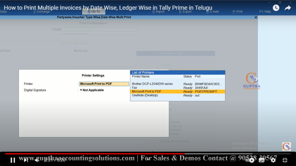 How to Print Multiple Invoices by Date Wise, Ledger Wise in Tally Prime in Telugu 16