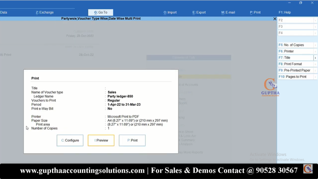 How to Print Multiple Invoices by Date Wise, Ledger Wise in Tally Prime in Telugu 19