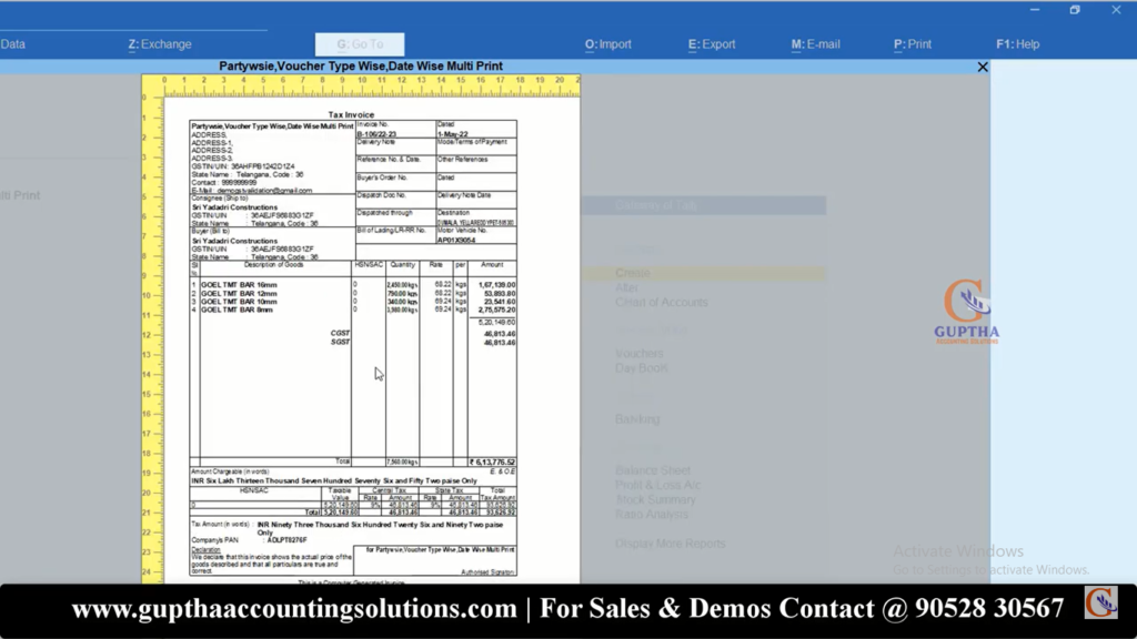 How to Print Multiple Invoices by Date Wise, Ledger Wise in Tally Prime in Telugu 20