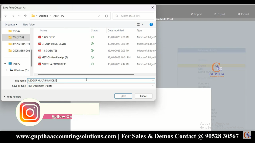 How to Print Multiple Invoices by Date Wise, Ledger Wise in Tally Prime in Telugu 21