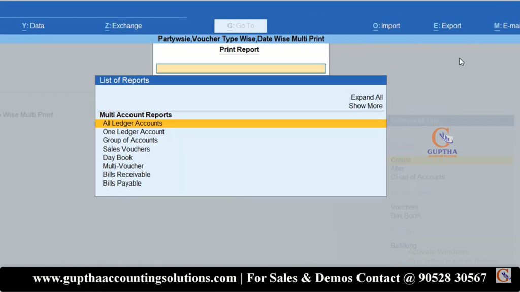 How to Print Multiple Invoices by Date Wise, Ledger Wise in Tally Prime in Telugu 3