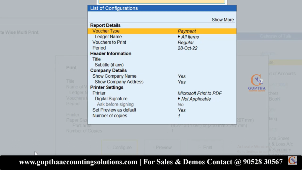 How to Print Multiple Invoices by Date Wise, Ledger Wise in Tally Prime in Telugu 6