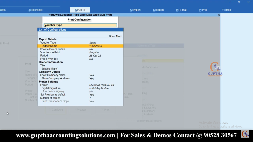 How to Print Multiple Invoices by Date Wise, Ledger Wise in Tally Prime in Telugu 9