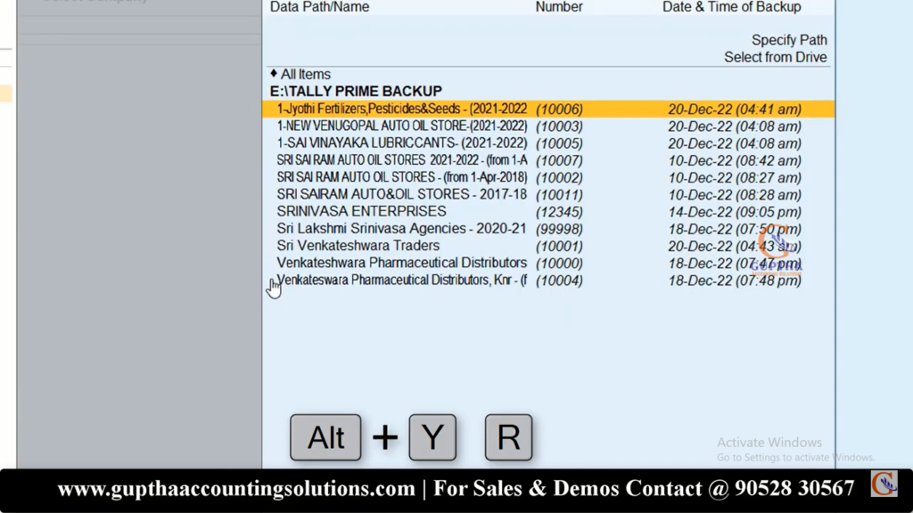 How to Restore data backup in Tally Prime in Telugu 14