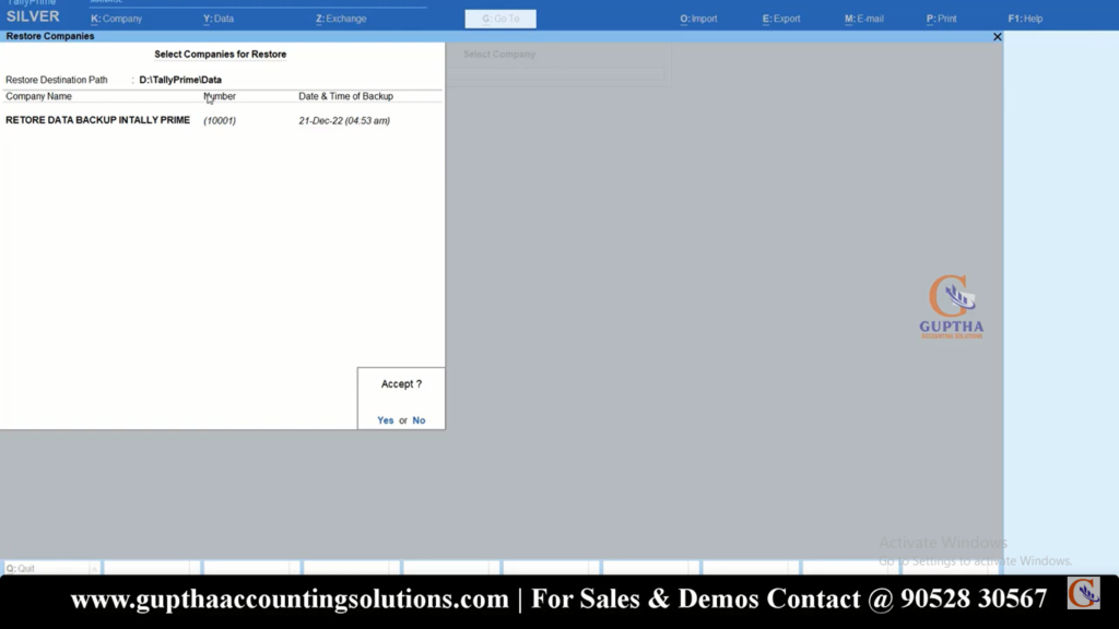 How to Restore data backup in Tally Prime in Telugu 16