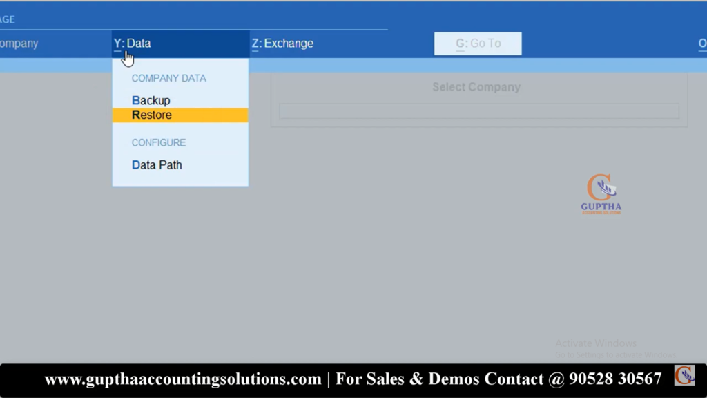 How to Restore data backup in Tally Prime in Telugu 2