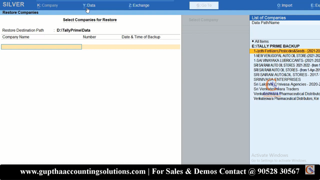 How to Restore data backup in Tally Prime in Telugu 3
