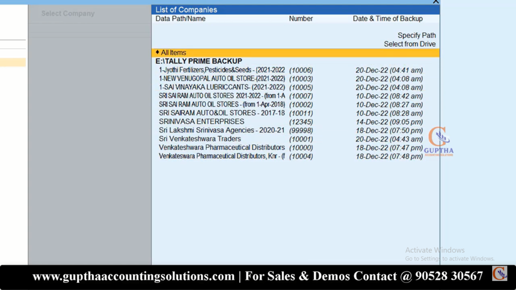 How to Restore data backup in Tally Prime in Telugu 4