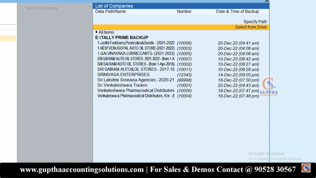 How to Restore data backup in Tally Prime in Telugu 6