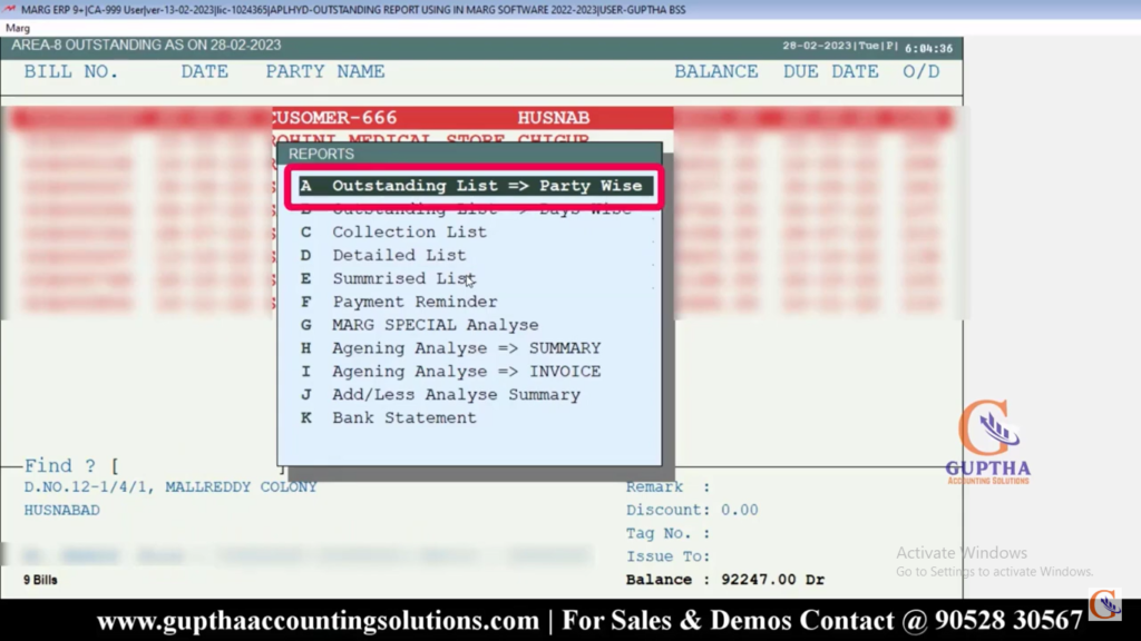 How to See Outstanding Report in Marg in Telugu 12