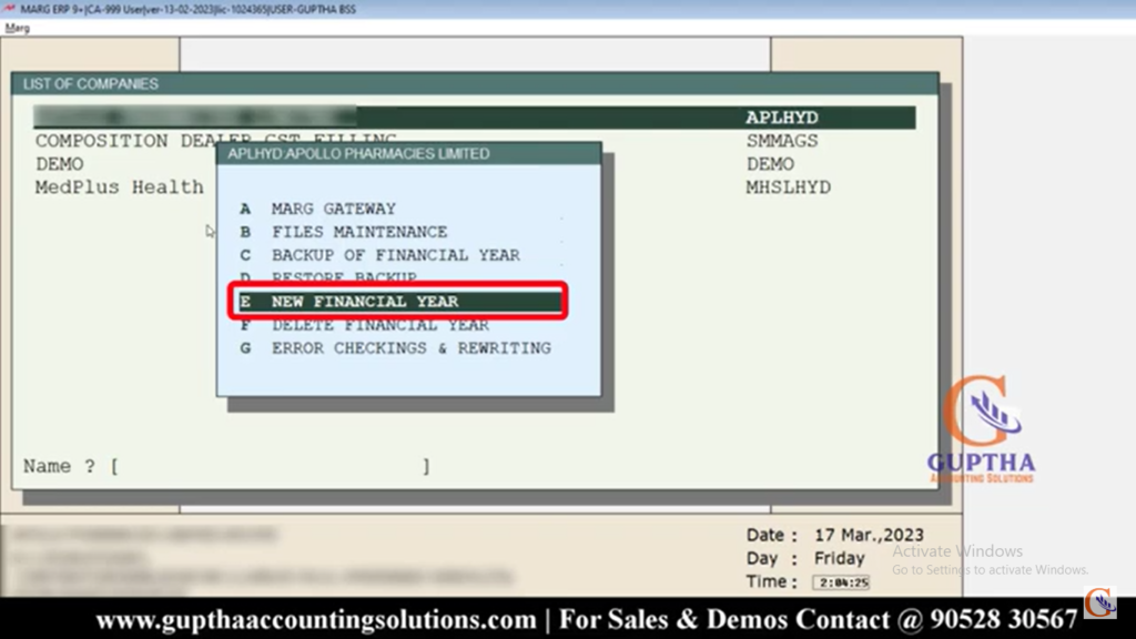 How to create a New Financial Year in Marg Software in Telugu 4