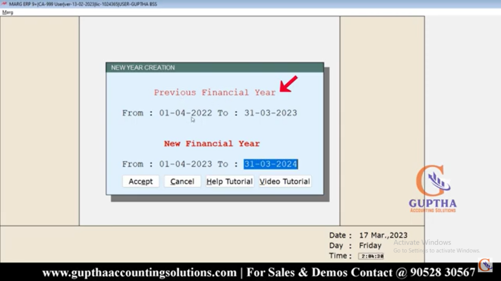 How to create a New Financial Year in Marg Software in Telugu 5