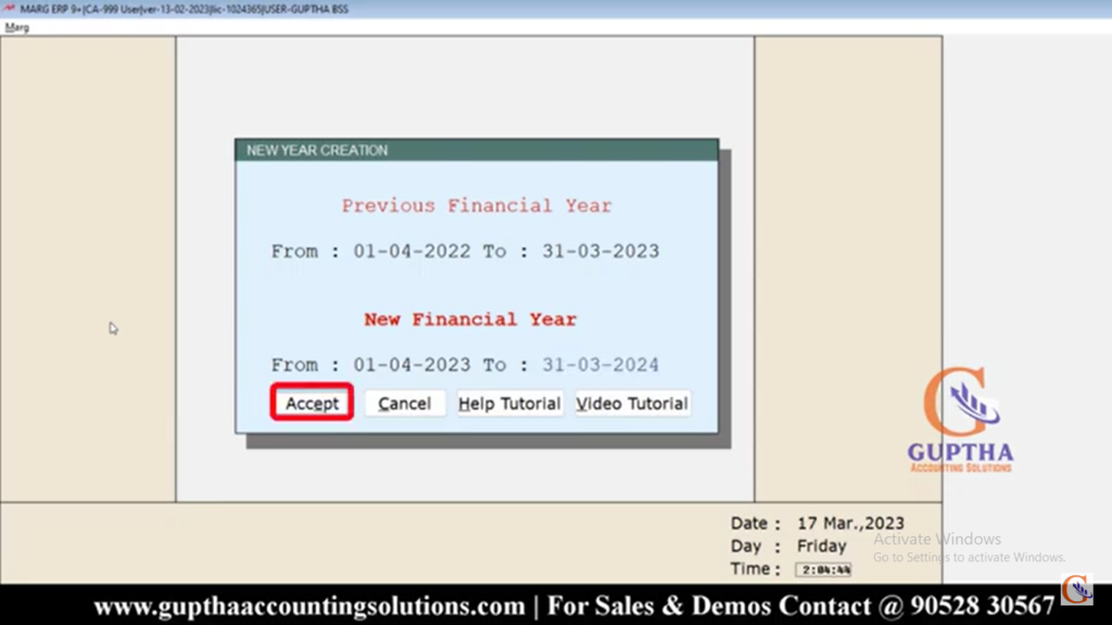 How to create a New Financial Year in Marg Software in Telugu 6