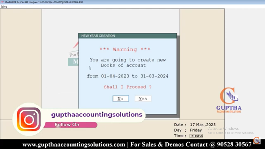 How to create a New Financial Year in Marg Software in Telugu 7