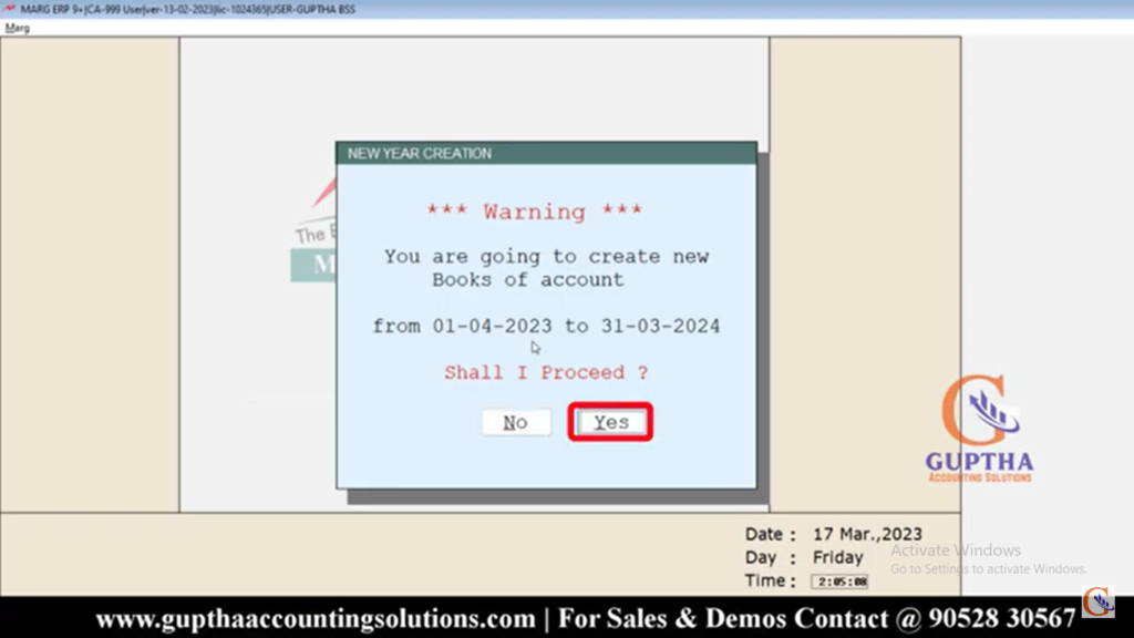 How to create a New Financial Year in Marg Software in Telugu 8