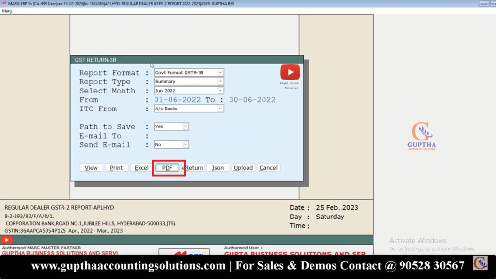 How to export GSTR 3 B in PDF In Marg in Telugu 14