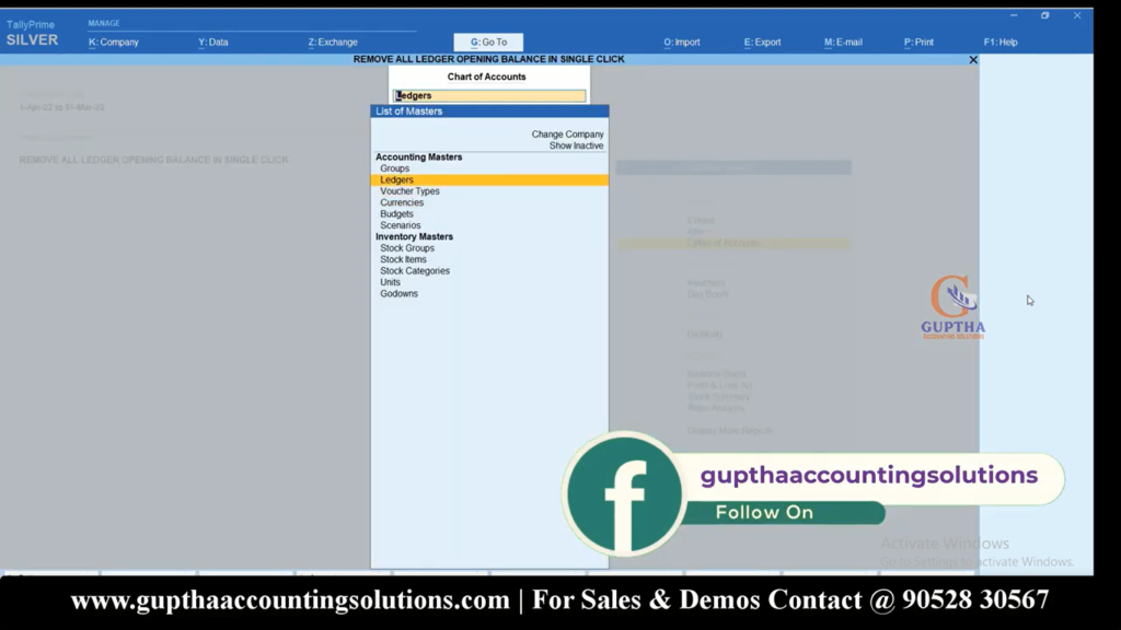 How to make All Ledgers Opening Balances to Zero in Tally Prime in Telugu 10