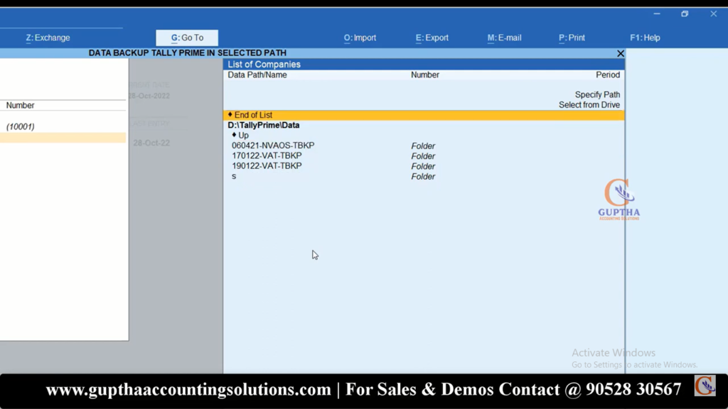 How to take data backup in Tally Prime in Telugu 10