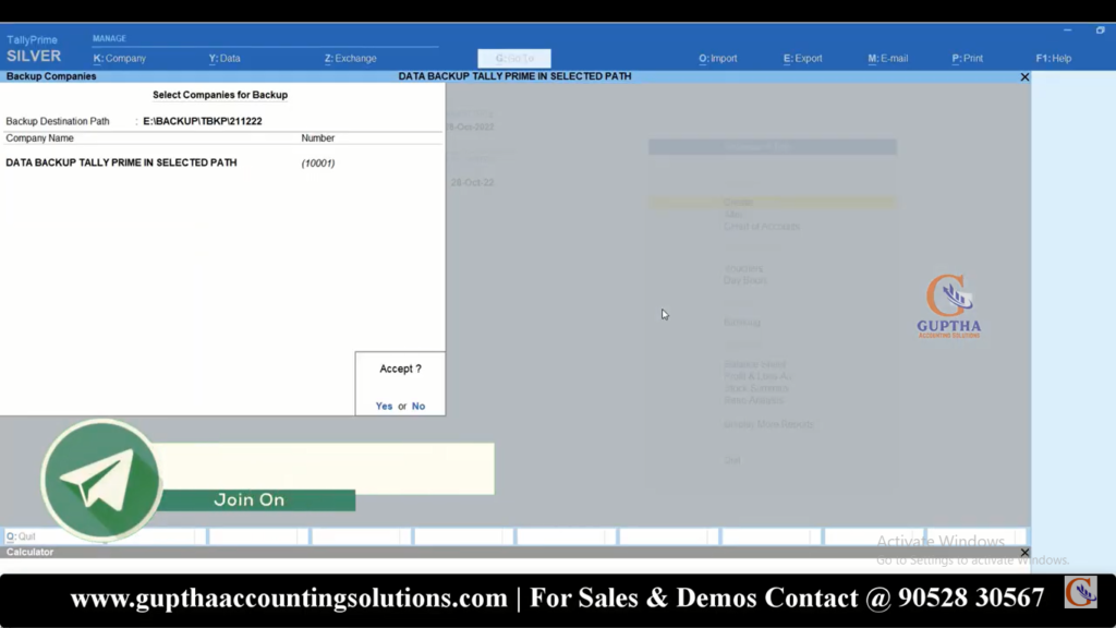 How to take data backup in Tally Prime in Telugu 11