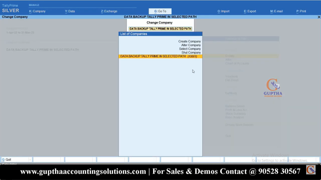 How to take data backup in Tally Prime in Telugu 15