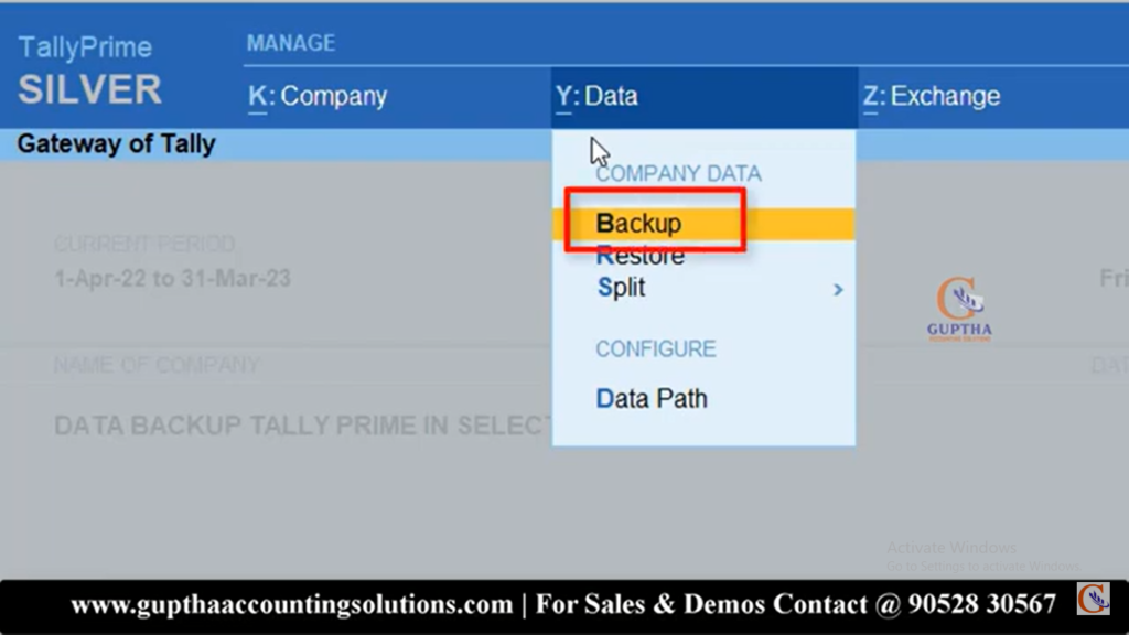 How to take data backup in Tally Prime in Telugu 2