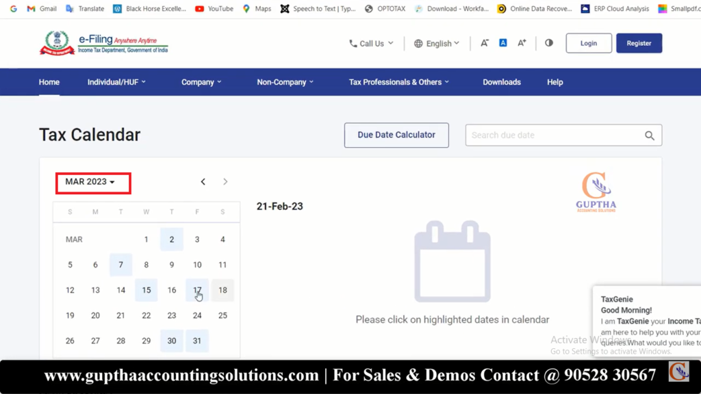 How to track due dates of income tax and GST in Telugu 9