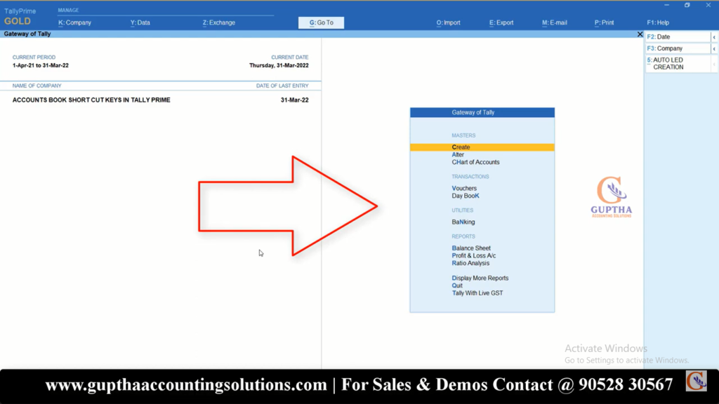 Tally Prime Shortcuts in Telugu 1