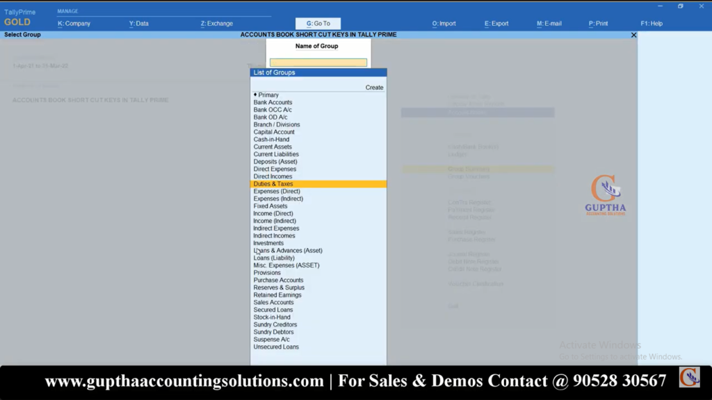 Tally Prime Shortcuts in Telugu 10